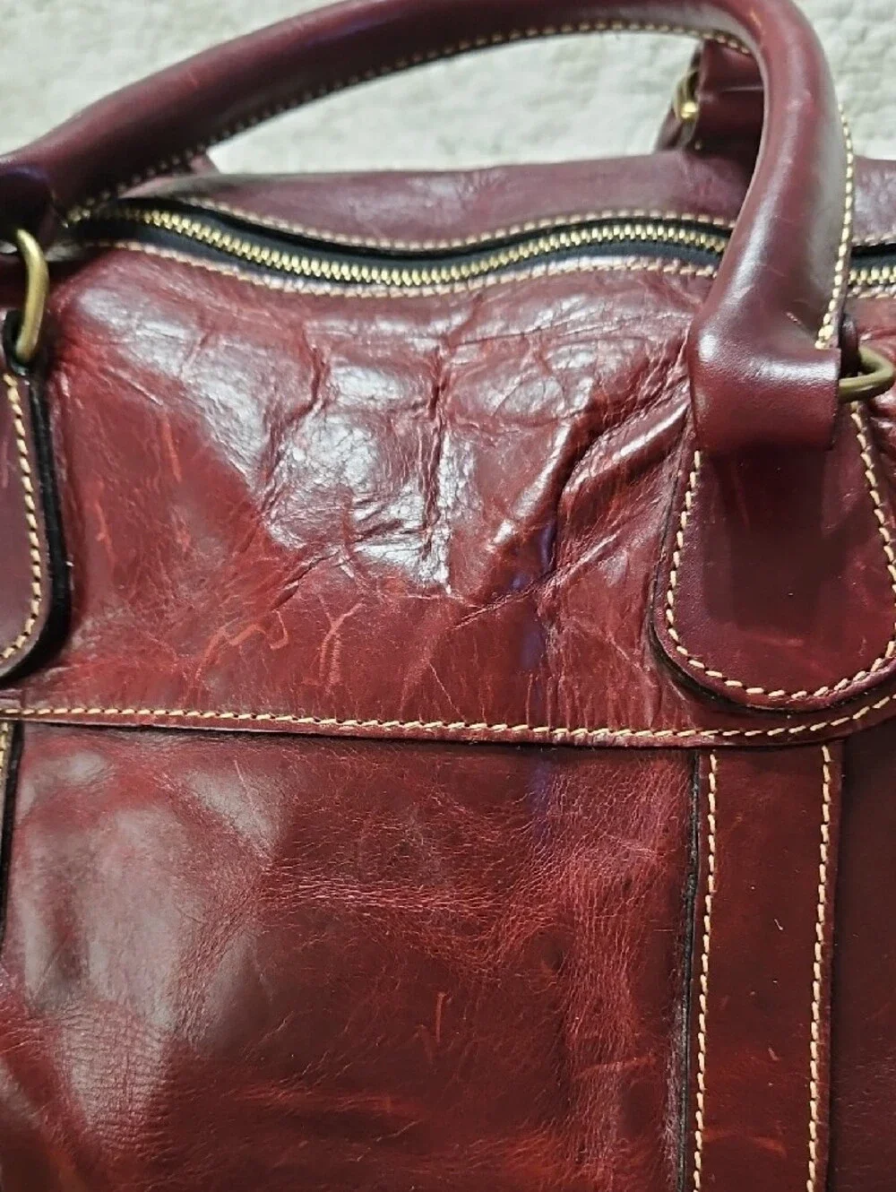 Holland Sport USA Burgundy Leather Travel Weekender Duffle Bag 17